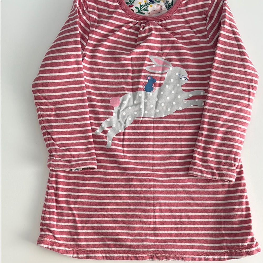 REVERSIBLE Pink Long Sleeve Dress with Rabbit AND Woodlen Creature pattern